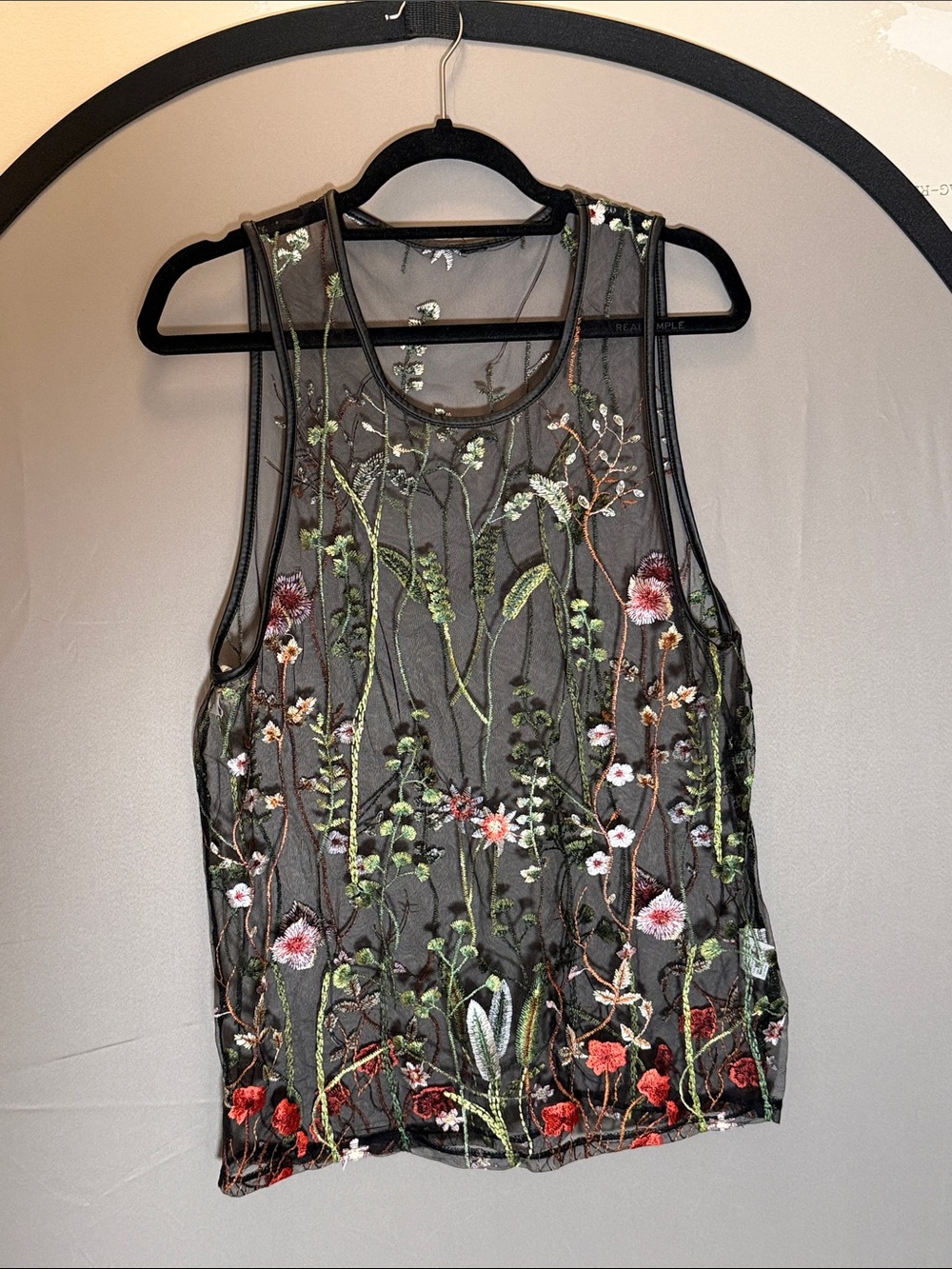 ASOS Sheer Black Floral Embroidered Sleeveless Top